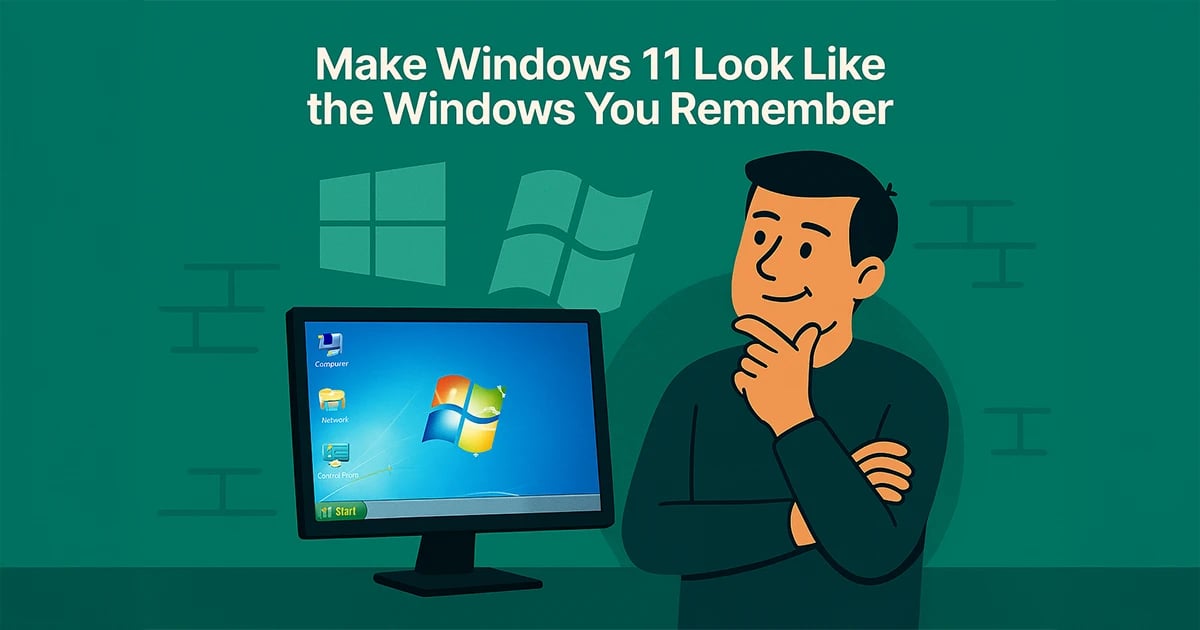 Person using Windows 11 PC with retro Windows 10 and 7 elements on screen in Cedar Rapids.
