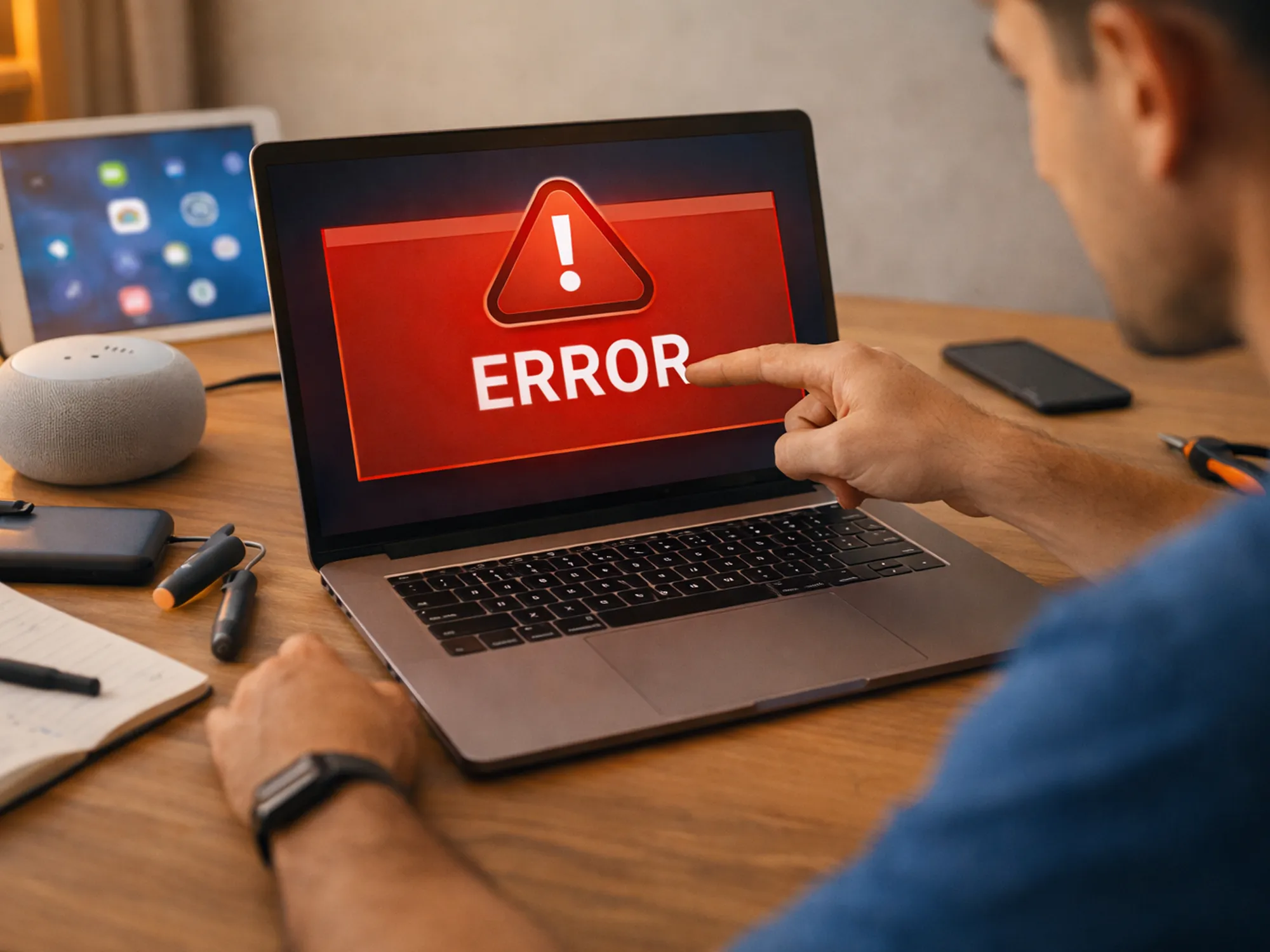 Diagnosing strange home technology problem on laptop with multiple connected devices.