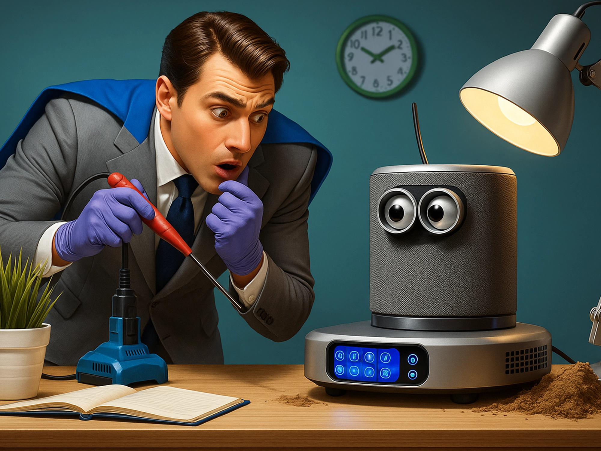 Troubleshooting unusual and unexpected home tech problems at a workbench.